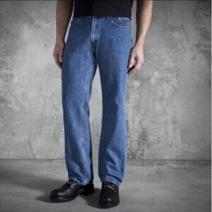 Harley Davidson Straight Leg Blue Denim Jeans Men's 46x30 Motorcycle Biker EUC
